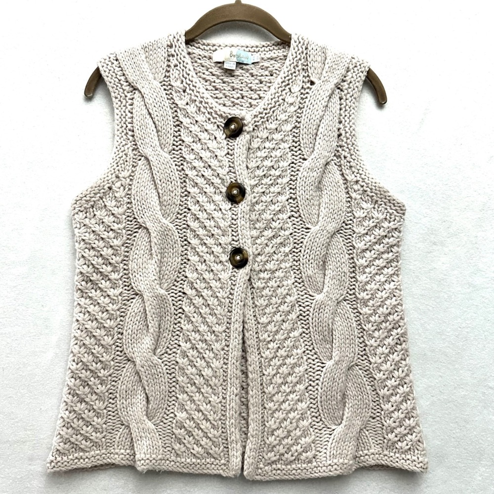 Boden Sz 6 100% Wool Cable Knit Waistcoat Sweater Vest Cardigan Button WK686
